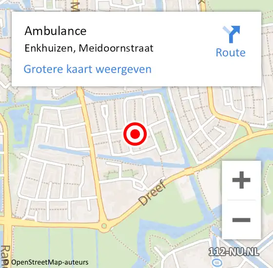 Locatie op kaart van de 112 melding: Ambulance Enkhuizen, Meidoornstraat op 4 juli 2023 17:52