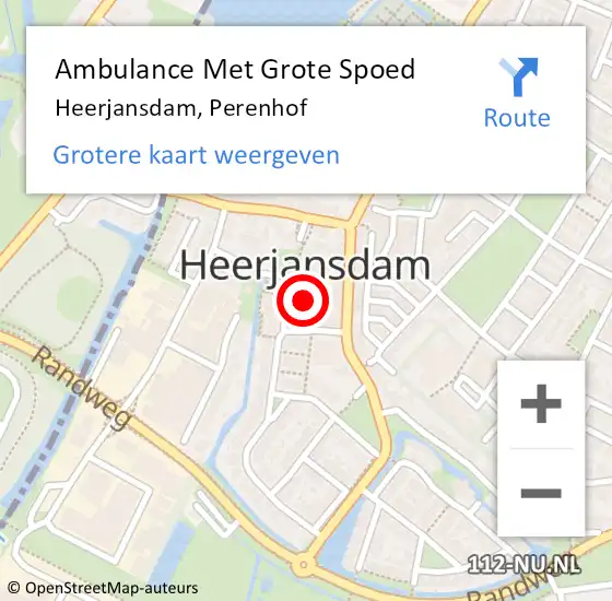 Locatie op kaart van de 112 melding: Ambulance Met Grote Spoed Naar Heerjansdam, Perenhof op 4 juli 2023 18:22