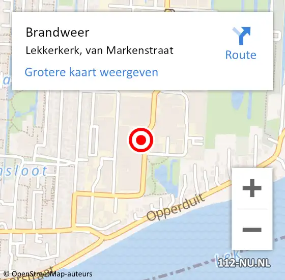 Locatie op kaart van de 112 melding: Brandweer Lekkerkerk, van Markenstraat op 4 juli 2023 19:58