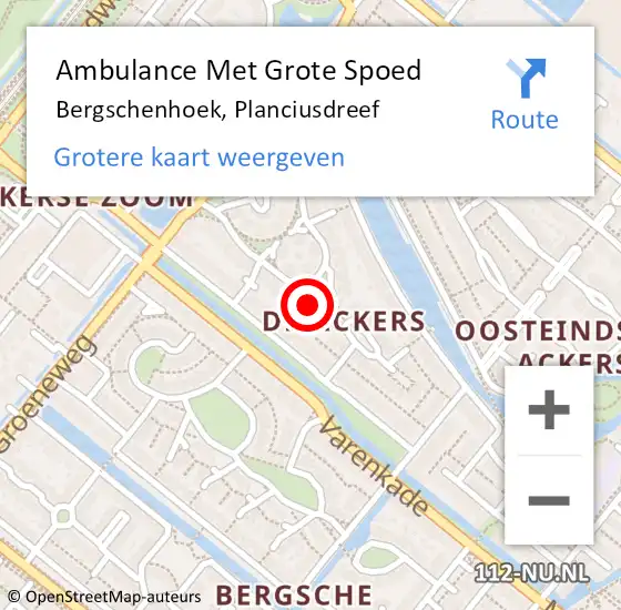 Locatie op kaart van de 112 melding: Ambulance Met Grote Spoed Naar Bergschenhoek, Planciusdreef op 4 juli 2023 21:32