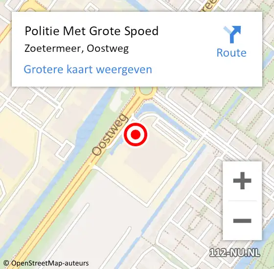 Locatie op kaart van de 112 melding: Politie Met Grote Spoed Naar Zoetermeer, Oostweg op 4 juli 2023 21:57