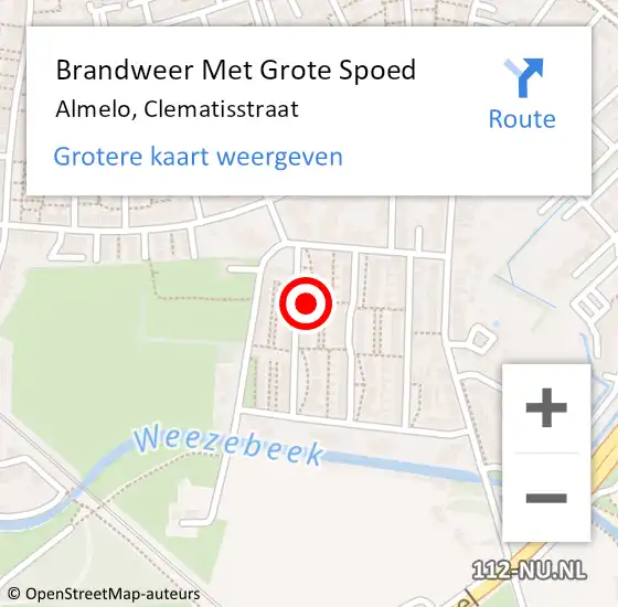 Locatie op kaart van de 112 melding: Brandweer Met Grote Spoed Naar Almelo, Clematisstraat op 4 juli 2023 21:59