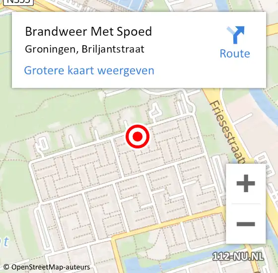 Locatie op kaart van de 112 melding: Brandweer Met Spoed Naar Groningen, Briljantstraat op 4 juli 2023 22:05