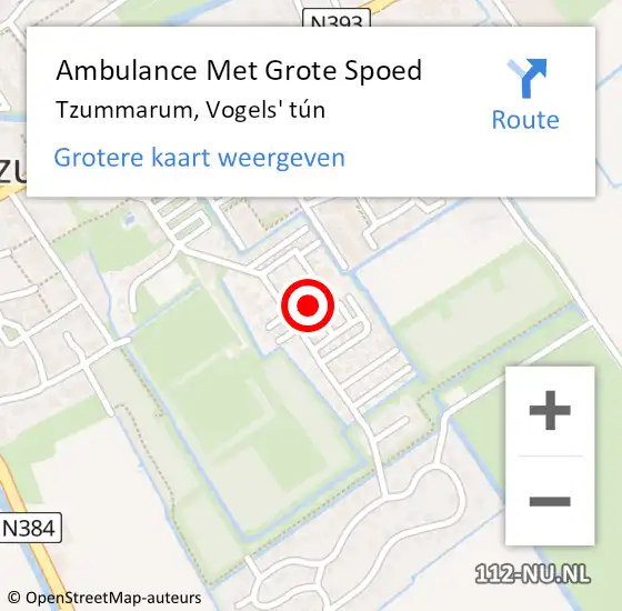 Locatie op kaart van de 112 melding: Ambulance Met Grote Spoed Naar Tzummarum, Vogels' tún op 4 juli 2023 22:58