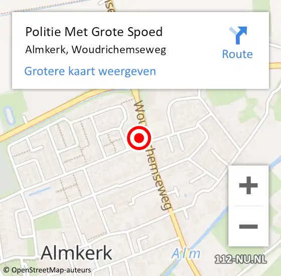 Locatie op kaart van de 112 melding: Politie Met Grote Spoed Naar Almkerk, Woudrichemseweg op 4 juli 2023 23:16