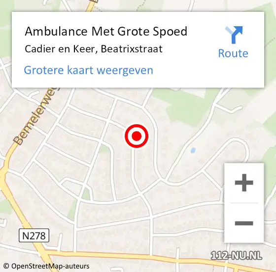 Locatie op kaart van de 112 melding: Ambulance Met Grote Spoed Naar Cadier en Keer, Beatrixstraat op 31 augustus 2014 13:30