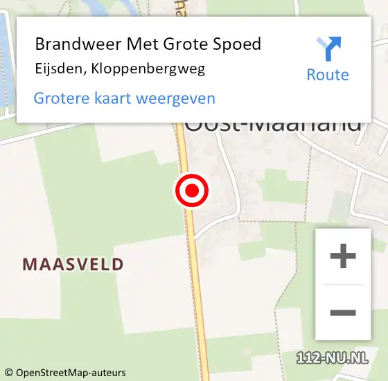 Locatie op kaart van de 112 melding: Brandweer Met Grote Spoed Naar Eijsden, Kloppenbergweg op 4 juli 2023 23:53