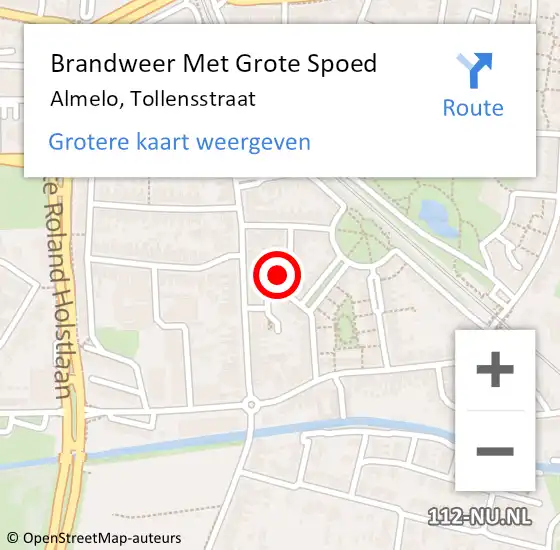 Locatie op kaart van de 112 melding: Brandweer Met Grote Spoed Naar Almelo, Tollensstraat op 5 juli 2023 00:40