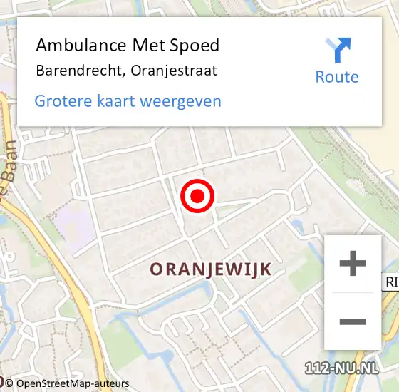 Locatie op kaart van de 112 melding: Ambulance Met Spoed Naar Barendrecht, Oranjestraat op 5 juli 2023 00:53