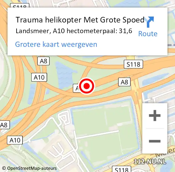 Locatie op kaart van de 112 melding: Trauma helikopter Met Grote Spoed Naar Landsmeer, A10 hectometerpaal: 31,6 op 5 juli 2023 01:25
