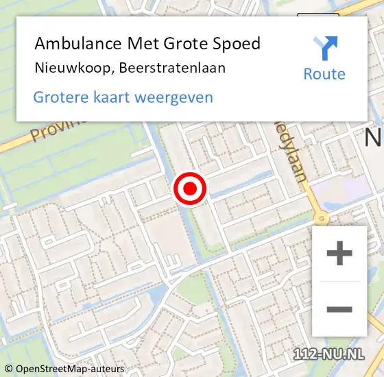 Locatie op kaart van de 112 melding: Ambulance Met Grote Spoed Naar Nieuwkoop, Beerstratenlaan op 5 juli 2023 01:55