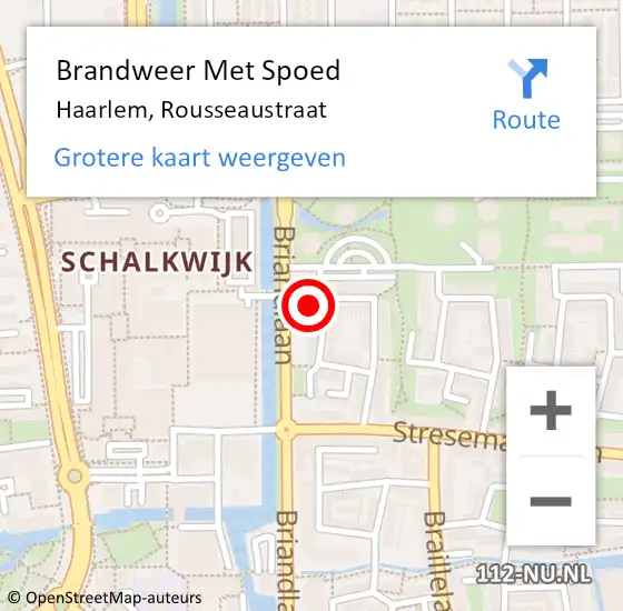 Locatie op kaart van de 112 melding: Brandweer Met Spoed Naar Haarlem, Rousseaustraat op 5 juli 2023 03:14