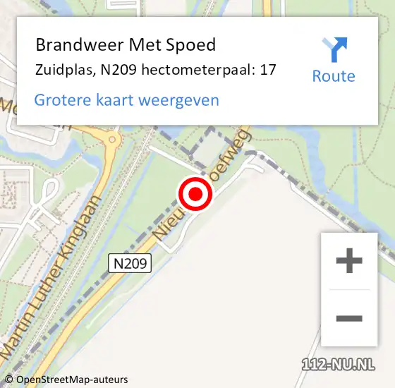 Locatie op kaart van de 112 melding: Brandweer Met Spoed Naar Zuidplas, N209 hectometerpaal: 17 op 5 juli 2023 04:47