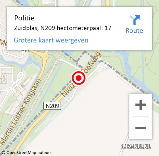 Locatie op kaart van de 112 melding: Politie Zuidplas, N209 hectometerpaal: 17 op 5 juli 2023 04:48