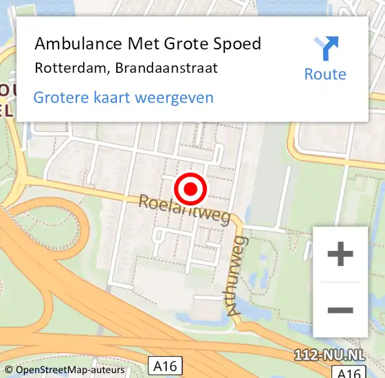 Locatie op kaart van de 112 melding: Ambulance Met Grote Spoed Naar Rotterdam, Brandaanstraat op 5 juli 2023 05:29