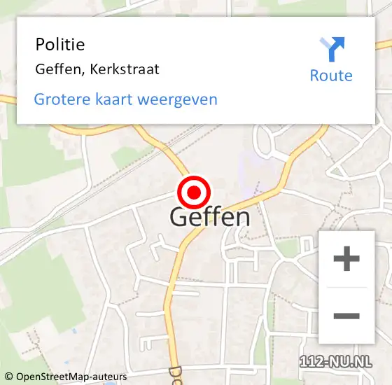 Locatie op kaart van de 112 melding: Politie Geffen, Kerkstraat op 5 juli 2023 06:46