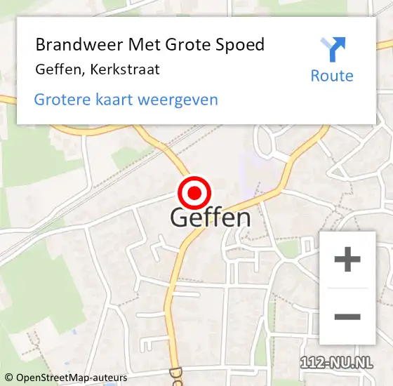 Locatie op kaart van de 112 melding: Brandweer Met Grote Spoed Naar Geffen, Kerkstraat op 5 juli 2023 06:47