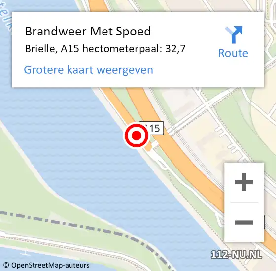 Locatie op kaart van de 112 melding: Brandweer Met Spoed Naar Brielle, A15 hectometerpaal: 32,7 op 5 juli 2023 07:09