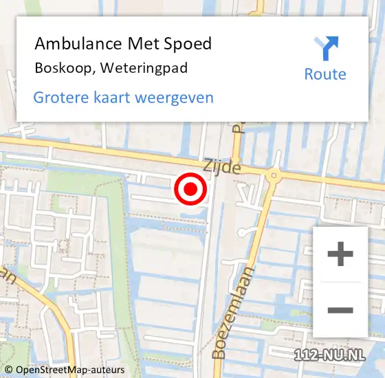 Locatie op kaart van de 112 melding: Ambulance Met Spoed Naar Boskoop, Weteringpad op 5 juli 2023 07:23