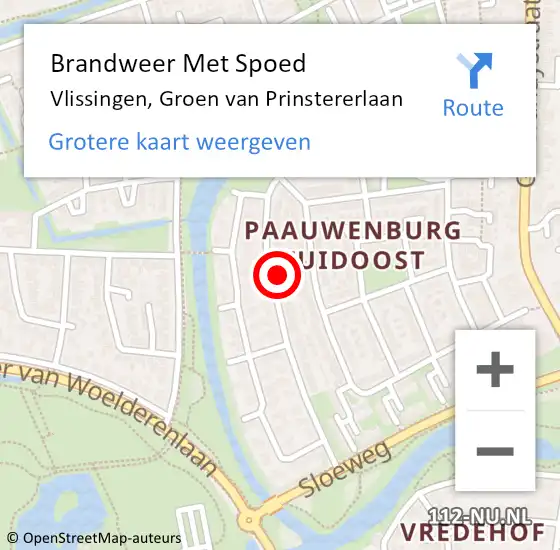 Locatie op kaart van de 112 melding: Brandweer Met Spoed Naar Vlissingen, Groen van Prinstererlaan op 5 juli 2023 07:32