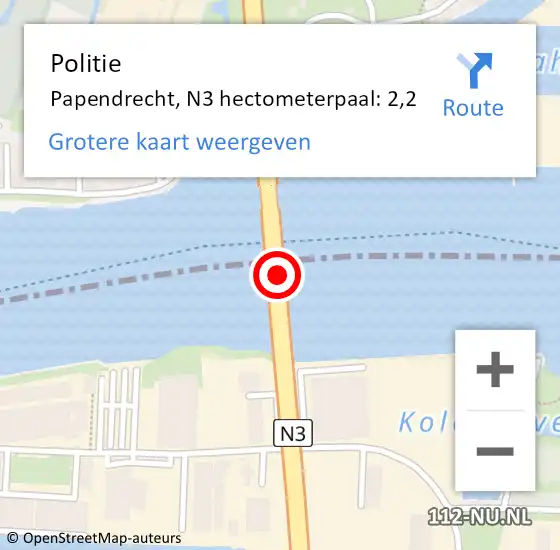 Locatie op kaart van de 112 melding: Politie Papendrecht, N3 hectometerpaal: 2,2 op 5 juli 2023 07:50