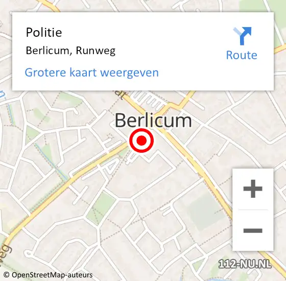 Locatie op kaart van de 112 melding: Politie Berlicum, Runweg op 5 juli 2023 07:56