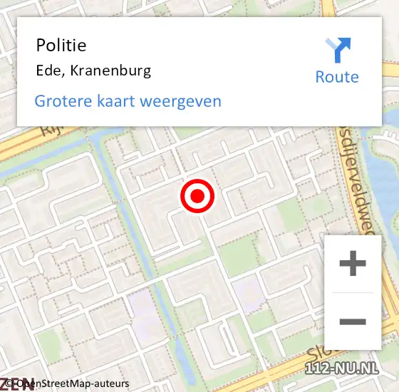 Locatie op kaart van de 112 melding: Politie Ede, Kranenburg op 5 juli 2023 08:07