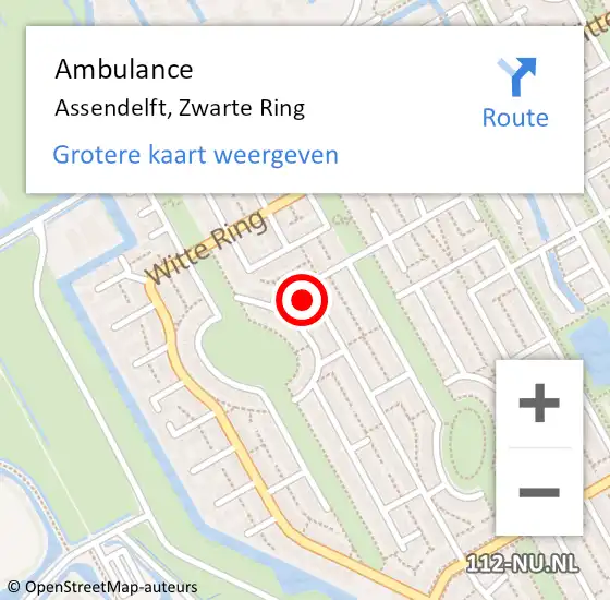 Locatie op kaart van de 112 melding: Ambulance Assendelft, Zwarte Ring op 5 juli 2023 08:07