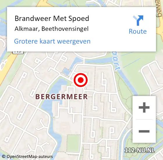 Locatie op kaart van de 112 melding: Brandweer Met Spoed Naar Alkmaar, Beethovensingel op 5 juli 2023 08:20