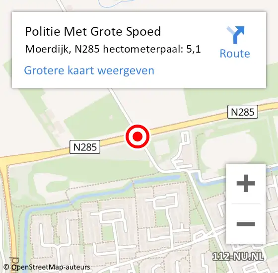 Locatie op kaart van de 112 melding: Politie Met Grote Spoed Naar Moerdijk, N285 hectometerpaal: 5,1 op 5 juli 2023 08:20