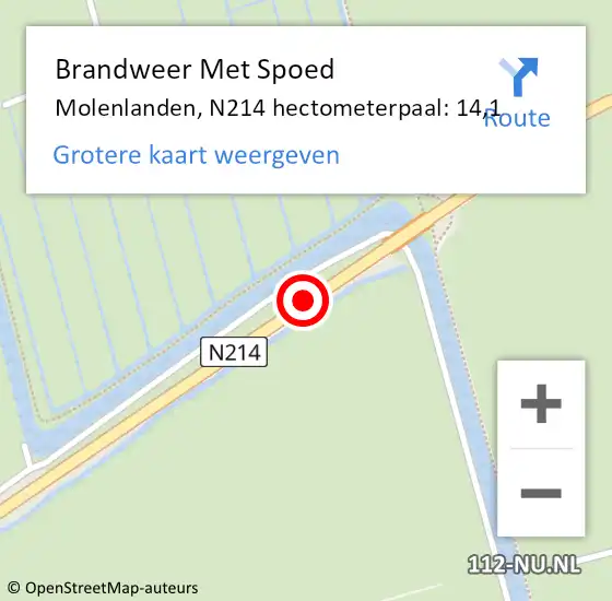 Locatie op kaart van de 112 melding: Brandweer Met Spoed Naar Molenlanden, N214 hectometerpaal: 14,1 op 5 juli 2023 08:22