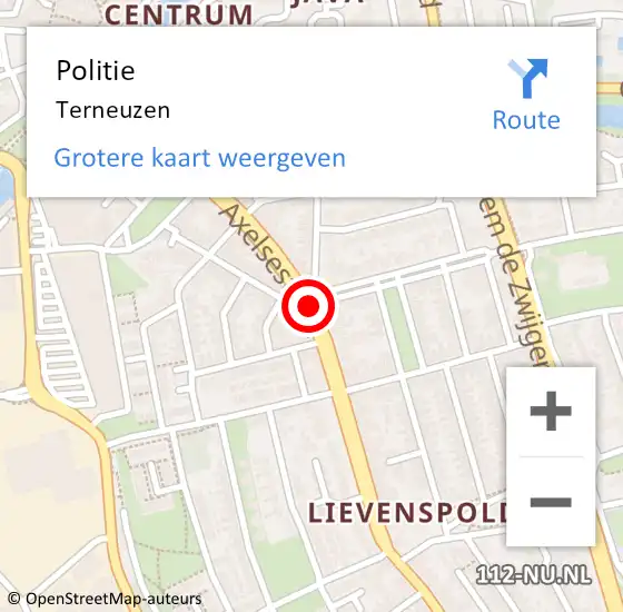 Locatie op kaart van de 112 melding: Politie Terneuzen op 5 juli 2023 08:28