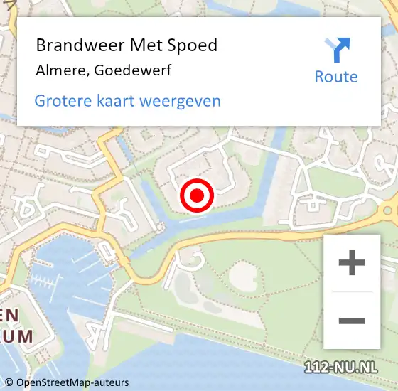 Locatie op kaart van de 112 melding: Brandweer Met Spoed Naar Almere, Goedewerf op 5 juli 2023 08:33