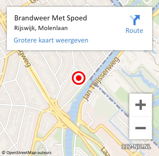 Locatie op kaart van de 112 melding: Brandweer Met Spoed Naar Rijswijk, Molenlaan op 5 juli 2023 08:39