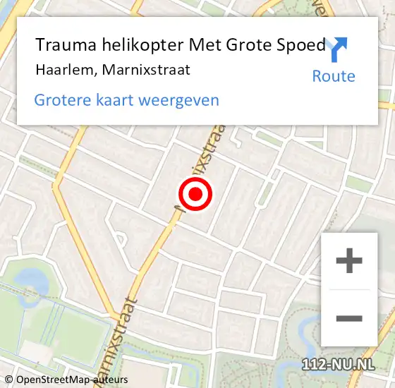 Locatie op kaart van de 112 melding: Trauma helikopter Met Grote Spoed Naar Haarlem, Marnixstraat op 5 juli 2023 08:41