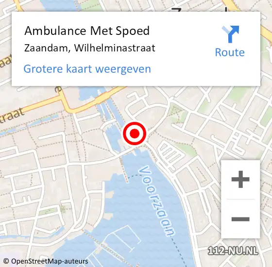 Locatie op kaart van de 112 melding: Ambulance Met Spoed Naar Zaandam, Wilhelminastraat op 5 juli 2023 08:42