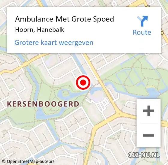 Locatie op kaart van de 112 melding: Ambulance Met Grote Spoed Naar Hoorn, Hanebalk op 5 juli 2023 08:43