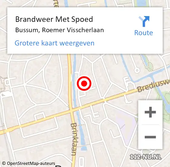 Locatie op kaart van de 112 melding: Brandweer Met Spoed Naar Bussum, Roemer Visscherlaan op 5 juli 2023 08:43