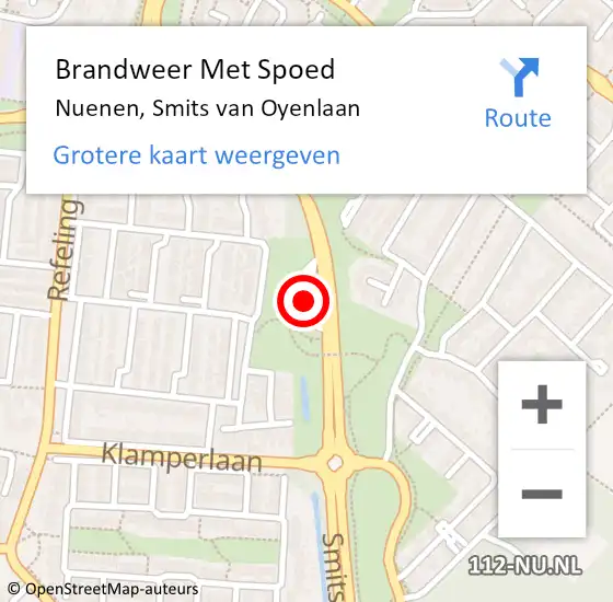 Locatie op kaart van de 112 melding: Brandweer Met Spoed Naar Nuenen, Smits van Oyenlaan op 5 juli 2023 08:48