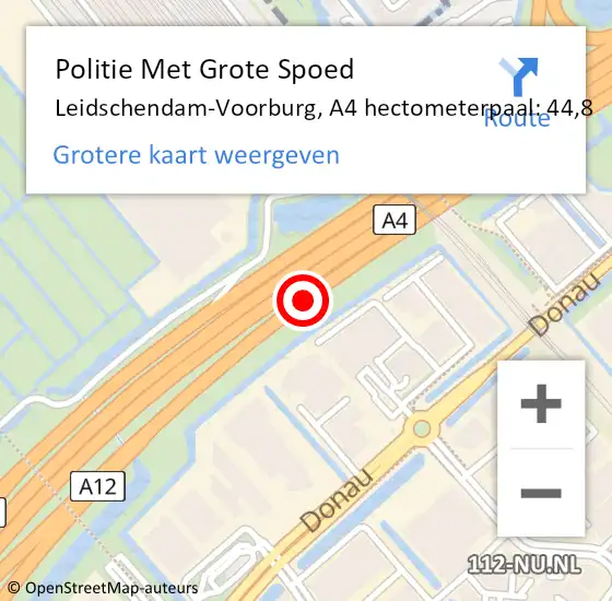 Locatie op kaart van de 112 melding: Politie Met Grote Spoed Naar Leidschendam-Voorburg, A4 hectometerpaal: 44,8 op 5 juli 2023 08:50