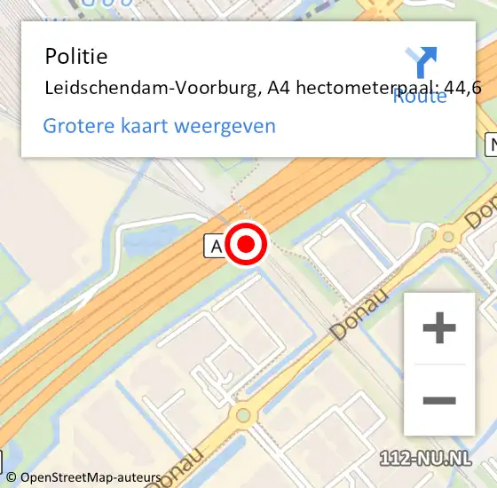 Locatie op kaart van de 112 melding: Politie Leidschendam-Voorburg, A4 hectometerpaal: 44,6 op 5 juli 2023 08:51