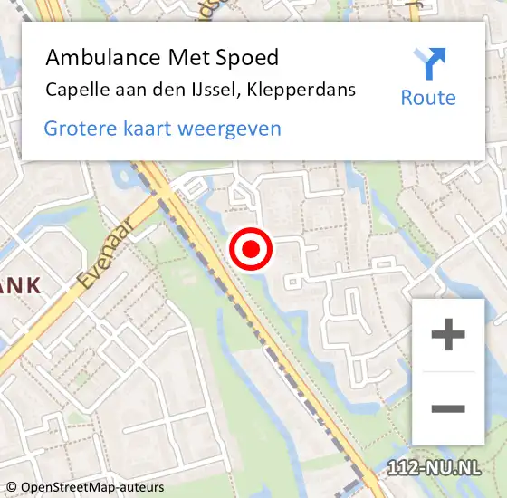 Locatie op kaart van de 112 melding: Ambulance Met Spoed Naar Capelle aan den IJssel, Klepperdans op 5 juli 2023 08:52