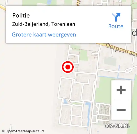 Locatie op kaart van de 112 melding: Politie Zuid-Beijerland, Torenlaan op 5 juli 2023 09:03