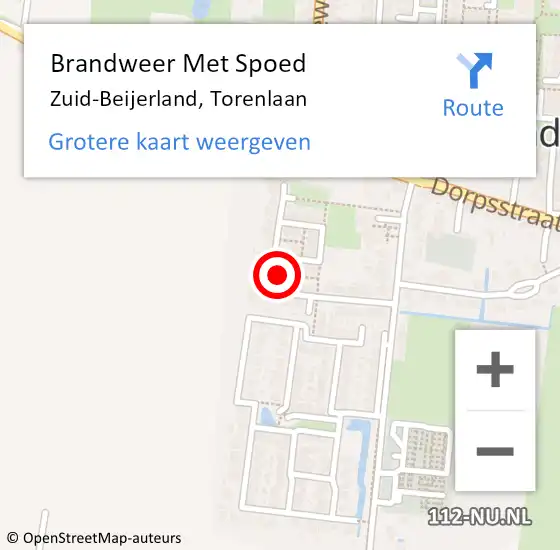 Locatie op kaart van de 112 melding: Brandweer Met Spoed Naar Zuid-Beijerland, Torenlaan op 5 juli 2023 09:03