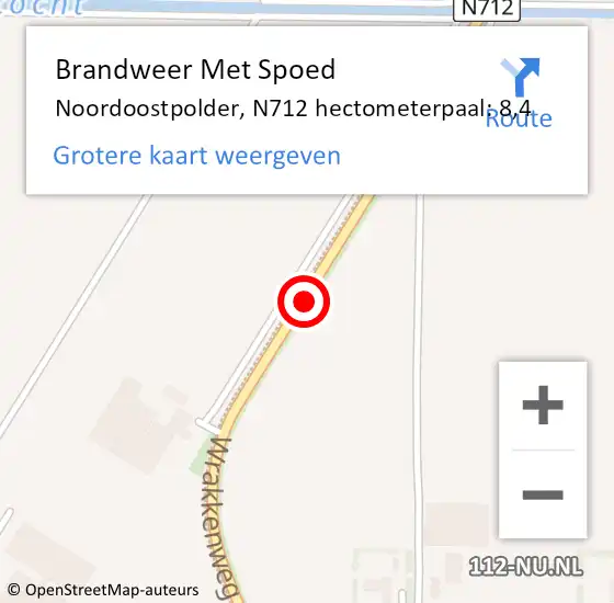 Locatie op kaart van de 112 melding: Brandweer Met Spoed Naar Noordoostpolder, N712 hectometerpaal: 8,4 op 5 juli 2023 09:06