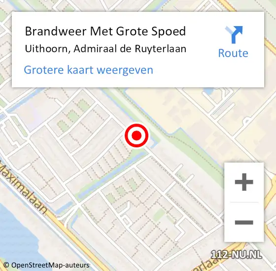 Locatie op kaart van de 112 melding: Brandweer Met Grote Spoed Naar Uithoorn, Admiraal de Ruyterlaan op 5 juli 2023 09:13