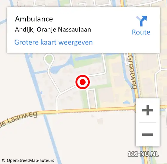 Locatie op kaart van de 112 melding: Ambulance Andijk, Oranje Nassaulaan op 5 juli 2023 09:13