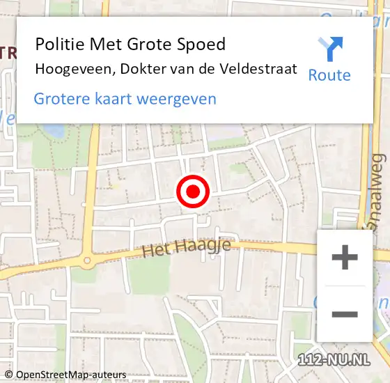 Locatie op kaart van de 112 melding: Politie Met Grote Spoed Naar Hoogeveen, Dokter van de Veldestraat op 5 juli 2023 09:22