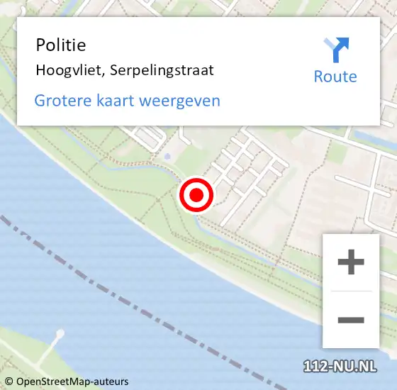 Locatie op kaart van de 112 melding: Politie Hoogvliet, Serpelingstraat op 5 juli 2023 09:29