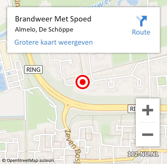 Locatie op kaart van de 112 melding: Brandweer Met Spoed Naar Almelo, De Schöppe op 5 juli 2023 09:38